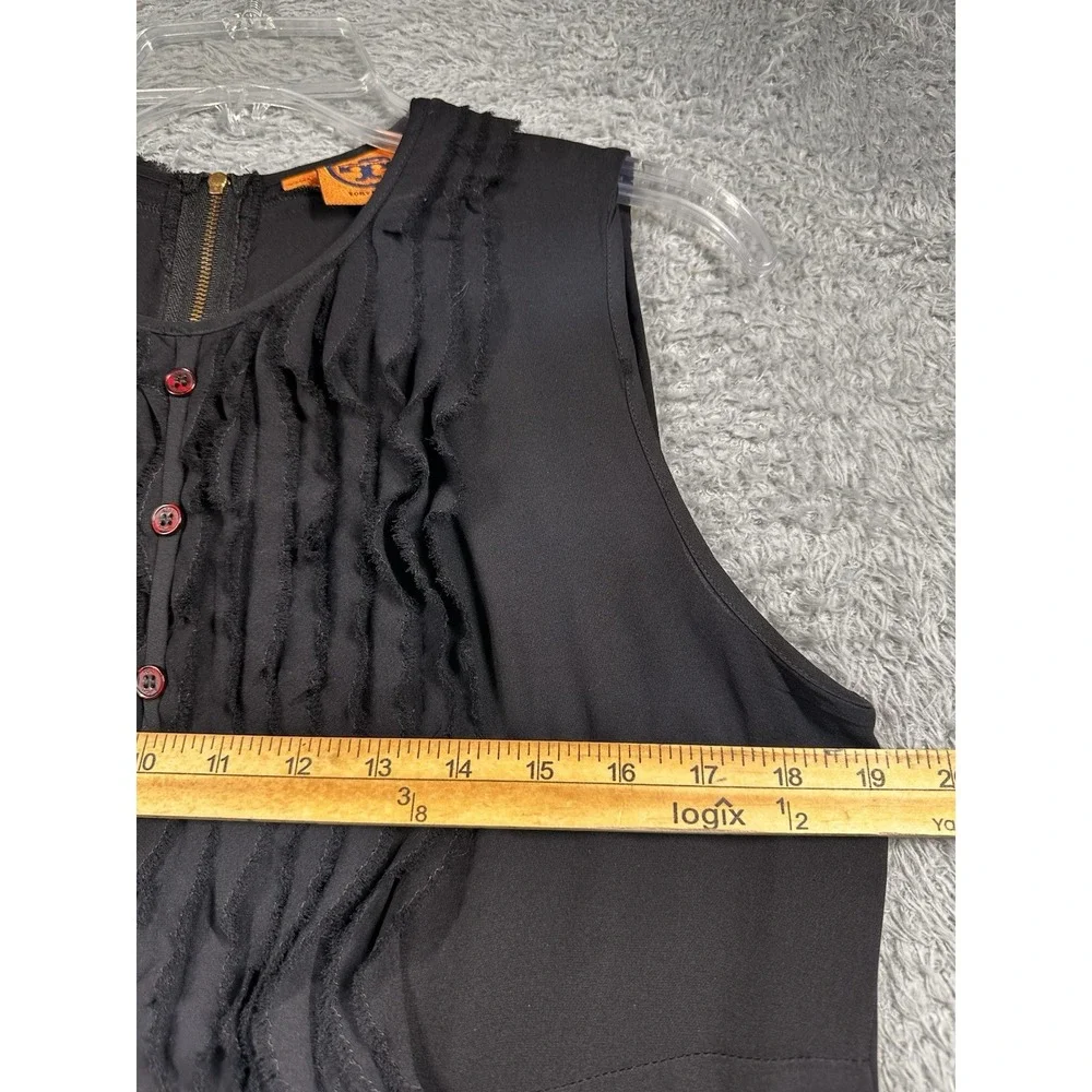 Tory Burch Silk Sleeveless Button Down‎ Ruffle Blouse sz 8 Black